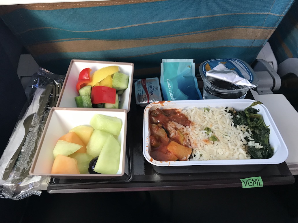 vegan maaltijd op een Oman Air vlucht