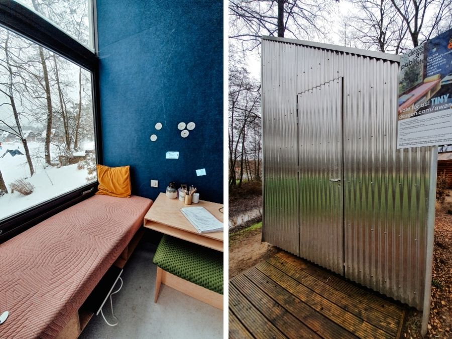De tiny office van Droomparken tijdens een workation in een tiny house op de Veluwe