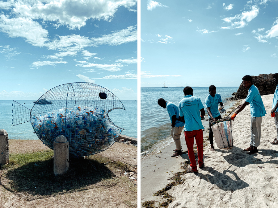 Leerlingen van Kawa Training Center Zanzibar doen een beach clean up