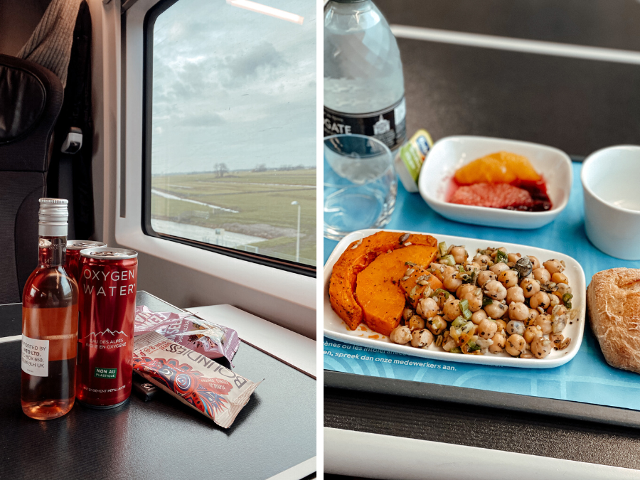 De vegan maaltijd in de Eurostar Standard Premier trein naar Londen