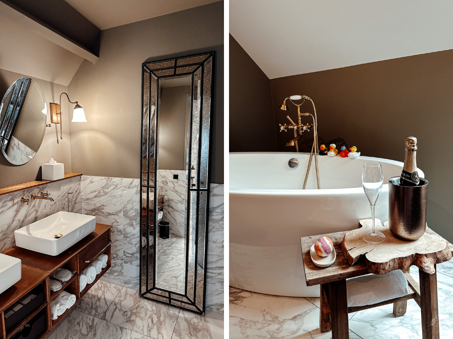 De badkamer met marmer en gouden accessoires van The Collector Den Haag