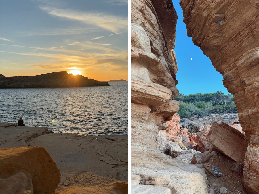 De zonsondergang bij het rotsplateau van Punta Galera op Ibiza