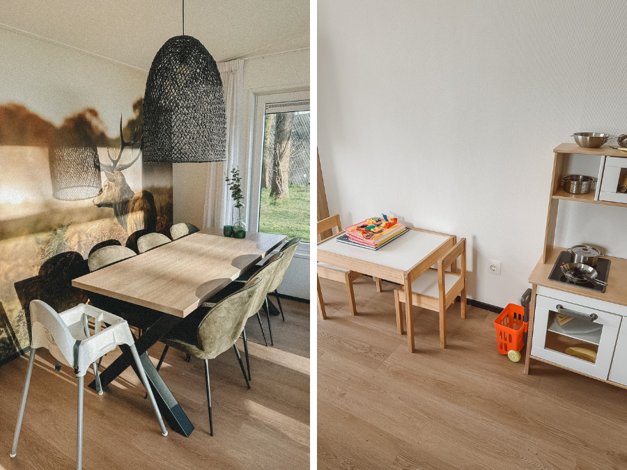 De woonkamer van de Forest Cabin Kids op Vakantiepark Schaijk